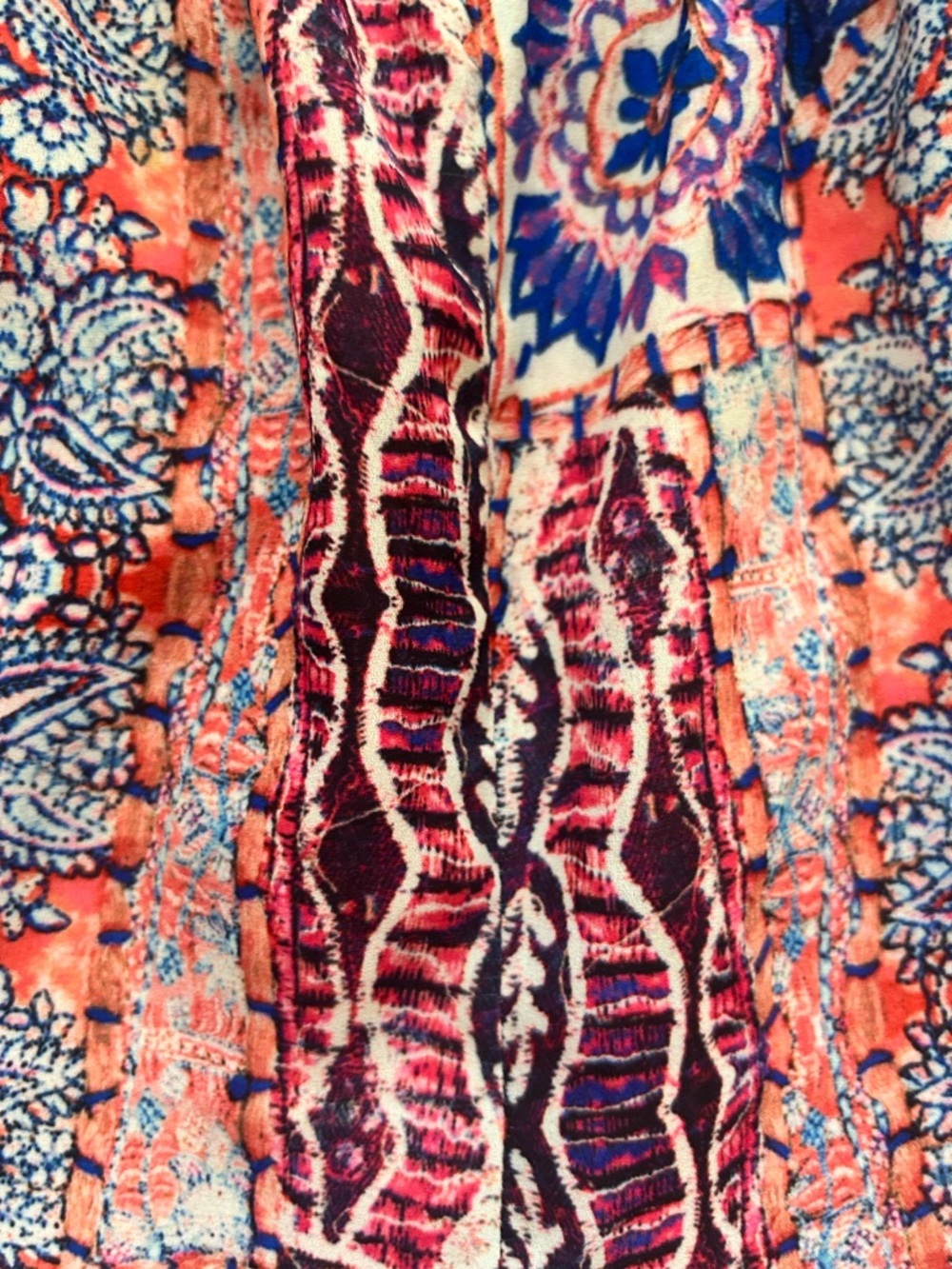 Heartloom Coral & Blue Printed Sleeveless V-Neck Romper with Back Tie - Picture 9 of 16